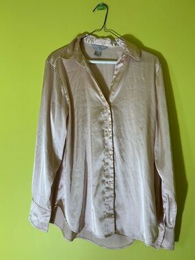 Light Blush Satin Button-Up Blouse